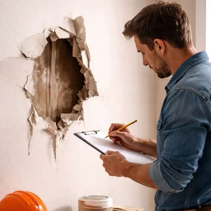 Worker applying repair mortar to a damaged concrete surface