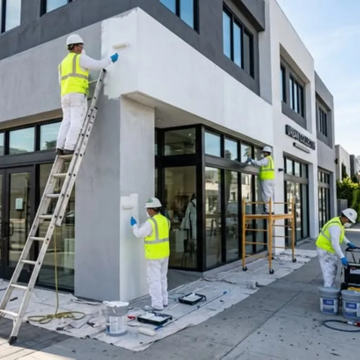 Industrial painter applying a coating to a metal structure
