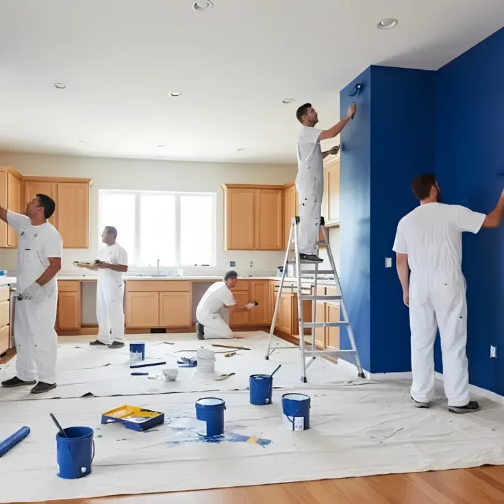 Painter applying paint to a wall in a residential or commercial property